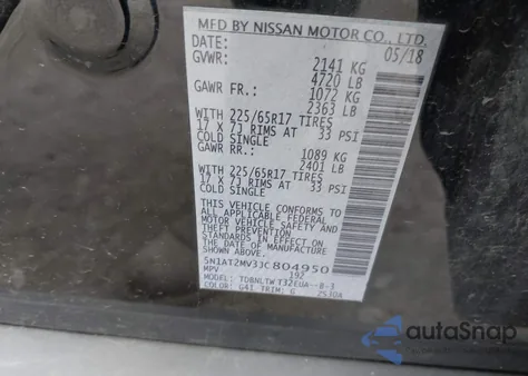 2018 Nissan Rogue Sv from USA, damaged, VIN 5N1AT2MV3JC804950